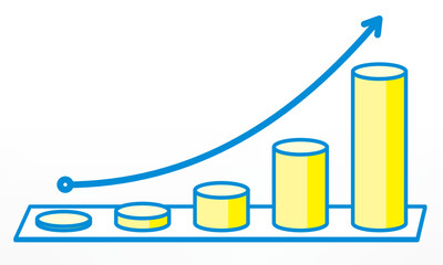 円柱の上昇グラフ、矢印、ビジネス
