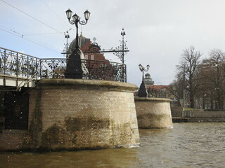 ancient wooden bridge  in kaliningrad, russia