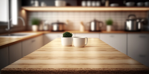 Generative ai of modern kitchen in shallow focus for text overlay. 