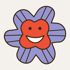 Smiling flower, abstract personage, mascot design, funny face, cute icon.