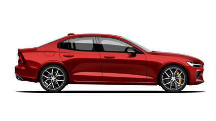 Plakat Realistic vector red sedan in side view 