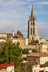 Fototapeta na wymiar St. Emilion medieval old town and church. Viticulture village. France