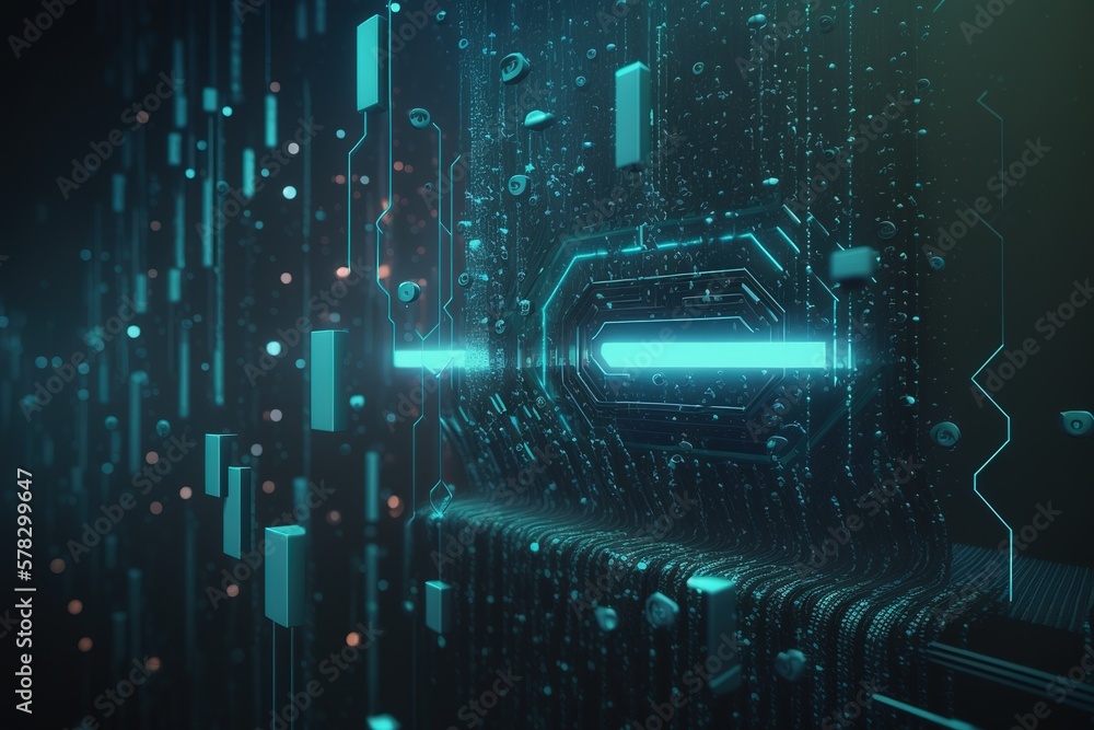 Poster futuristic data flow, data transfer technology. cyberpunk, big data and cybersecurity. cyberspace, b