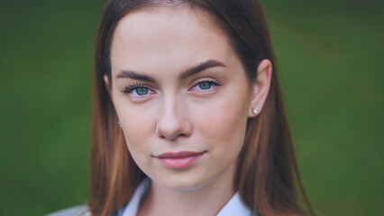 Portrait of an 18-year-old girl. Close-up of her face.