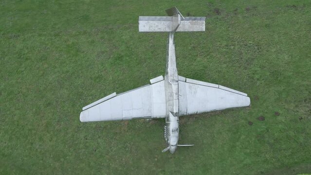 Aerial view above model of downed junker Stuka bomber in Battle of Britain memorial, Kent