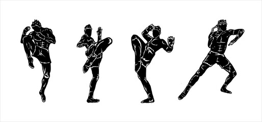 muay thai boxing fighter icon logo silhouette