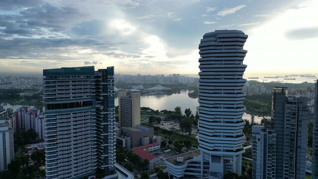 Aerial reveal of Marina Bay in Singapore From Arab Street