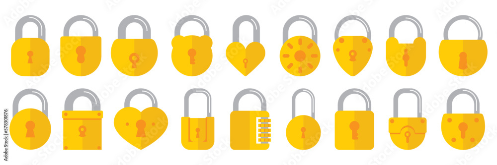 Poster Set of golden lock icons in a flat design