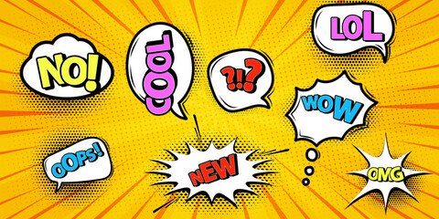 Set of comic cartoon speech bubble cloud with text © top dog