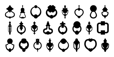 Set of black door knockers shapes. Knocker door collection