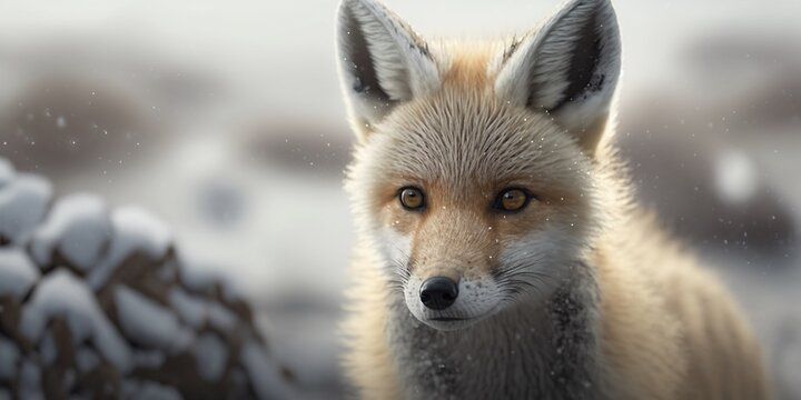 Wei&szlig;er Fuchs in freier Natur mit Schnee Portr&auml;t, ai generativ