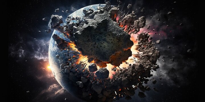 Meteorit Asteroid Einschlag auf Erde Simulation, ai generativ 