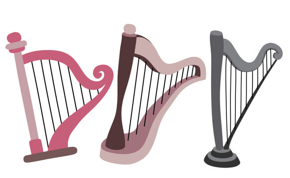 three colorful harps on white background clip art preview