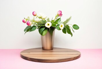 flower vase on round product podium generative ai