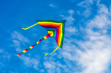 Kite soaring in the sky with clouds