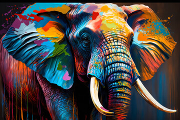 Colorful painting of an elephant. Generative AI.
