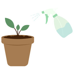Watering plants with a pulverizer. Flat vector illustration