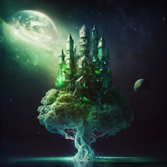 Obraz na płótnie Canvas green crystal tree castle Generative AI