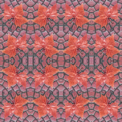 Wet leave over cobblestone street motif pattern