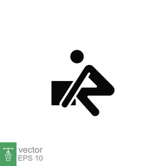 Lifting weights icon. Simple solid style for web template and app. Lift, man carry heavy box, delivery boy. Black silhouette, glyph vector illustration design isolated on white background. EPS 10.