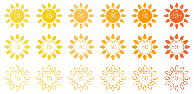 Spf Sun Protection Factor Icons. Vector Illustration
