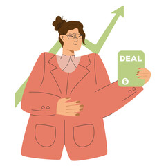 Successful Leadership Bussiness concept vector illustration Woman with concluded agreement