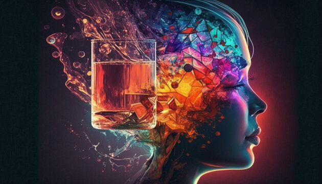 Temporary brain activity due to drug abuse, psylocybin brain, ketamine, creativity. Generative AI. 