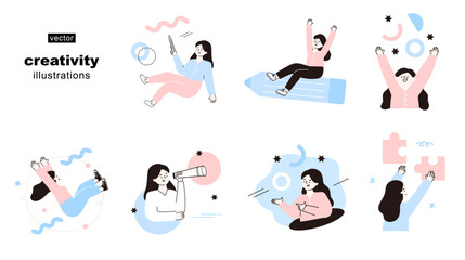 Fototapeta premium Creativity concept flat illustration set.
