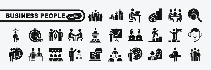 Business people, human resources, office management -  web icon set. Outline icons collection. Simple vector illustration.

