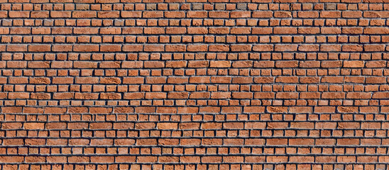 Old red brick wall. Panoramic brickwork texture