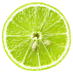 Top view of slice of lime citrus fruit isolated on transparent background Lime slice with seeds