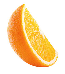 Slice of orange citrus fruit isolated on transparent background Full depth of field.