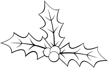 Christmas holly outline. Coloring book. Cartoon style icon.