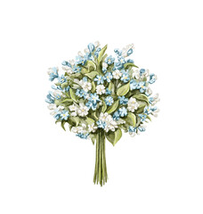 Vintage bouquet with blue wildflowers forget-me-not flowers isolated on white background. Watercolor hand drawn illustration sketch