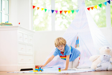 Kids room with teepee tent. Child bedroom.