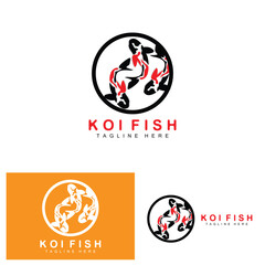 Koi Fish Logo Design, Chinese Lucky And Triumph Ornamental Fish Vector, Company Brand Gold Fish Icon