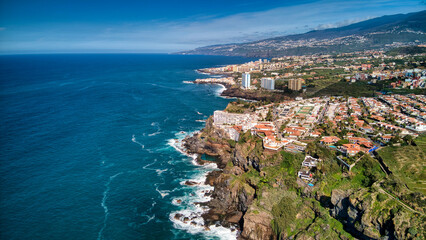 Fototapeta na wymiar Fotos aéreas de la playa y sendero de la Rambla de Castro en Los Realejos, Tenerife. Dron.