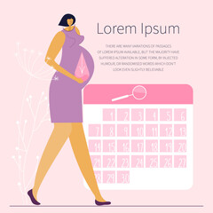 The pregnant woman has not menstruation. New mom often has discomfort, back pain.  Pregnancy has the symptoms. Pregnancy calendar.