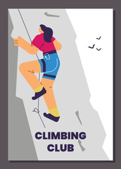 Poster or vertical banner about climbing club flat style