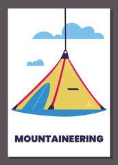 Mountaineering and rock climbing banner or poster flat vector illustration.