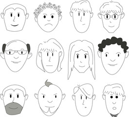vector image of various male faces