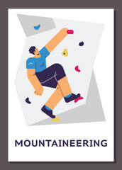 Mountaineering fitness sport training workout banner, flat vector illustration.