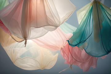 abstract fantasy pastel colorful transparency delicate Chinese lanterns background,generative ai.