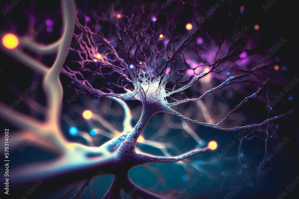 Aufkleber brain cell. neurons, synapses, nervous system components. created with generative ai technology.