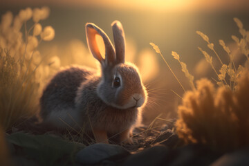 Fototapeta na wymiar Easter Bunnies: Cute and Playful for Your Holiday Designs | Bunny Generative Ai