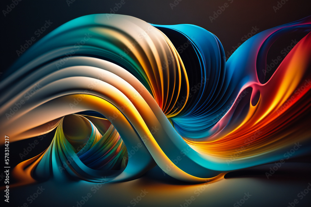 Poster three dimensional abstract colorful shapes. created with generative ai technology.
