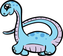 Cute Diplodocus or Plesiosaur Cartoon Dinosaur Illustration in Vector in Bright Colour