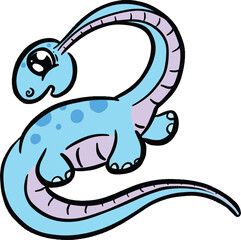 Cute Diplodocus or Plesiosaur Cartoon Dinosaur Illustration in Vector in Bright Colour