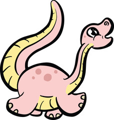Cute Diplodocus or Plesiosaur Cartoon Dinosaur Illustration in Vector in Bright Colour