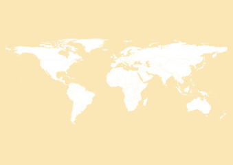 Vector world map - with Banana Mania color borders on background in Banana Mania color. Download now in eps format vector or jpg image.
